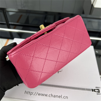 cha.nel S*per mini classic flap bag grained calfskin gold tone metal fuchsia 01115
