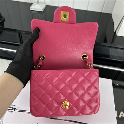 cha.nel S*per mini classic flap bag grained calfskin gold tone metal fuchsia 01115