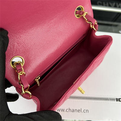 cha.nel S*per mini classic flap bag grained calfskin gold tone metal fuchsia 01115