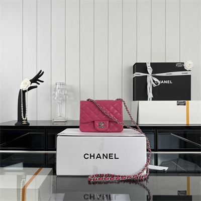 cha.nel S*per mini classic flap bag grained calfskin silver tone metal fuchsia 01115