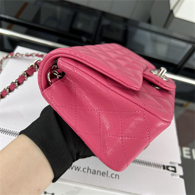 cha.nel S*per mini classic flap bag grained calfskin silver tone metal fuchsia 01115