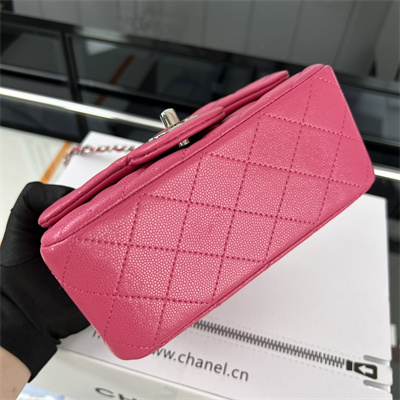 cha.nel S*per mini classic flap bag grained calfskin silver tone metal fuchsia 01115
