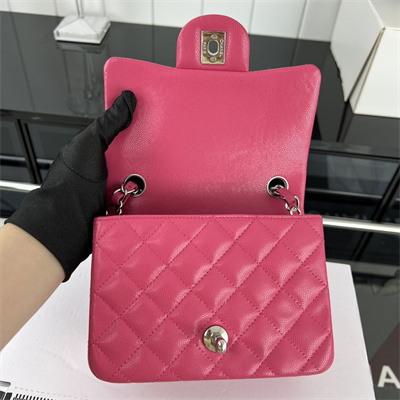 cha.nel S*per mini classic flap bag grained calfskin silver tone metal fuchsia 01115
