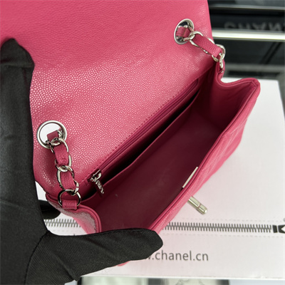 cha.nel S*per mini classic flap bag grained calfskin silver tone metal fuchsia 01115