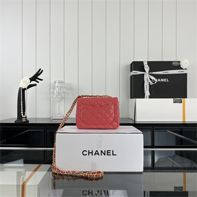 cha.nel S*per mini classic flap bag grained calfskin gold tone metal red 01115