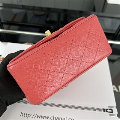 cha.nel S*per mini classic flap bag grained calfskin gold tone metal red 01115