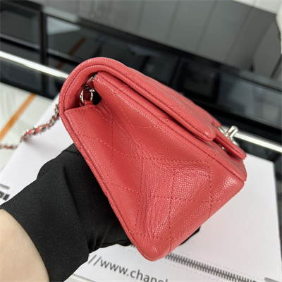 cha.nel S*per mini classic flap bag grained calfskin silver tone metal red 01115