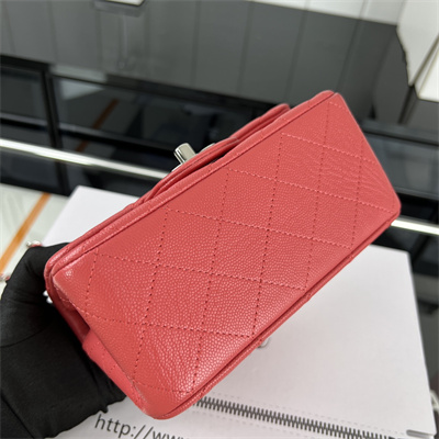 cha.nel S*per mini classic flap bag grained calfskin silver tone metal red 01115