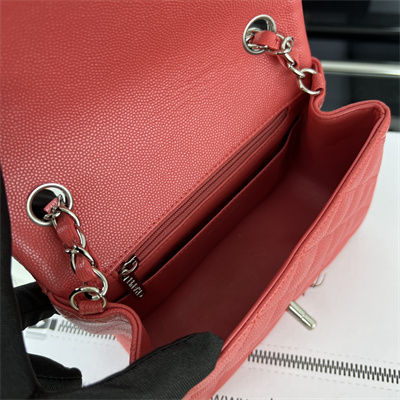 cha.nel S*per mini classic flap bag grained calfskin silver tone metal red 01115