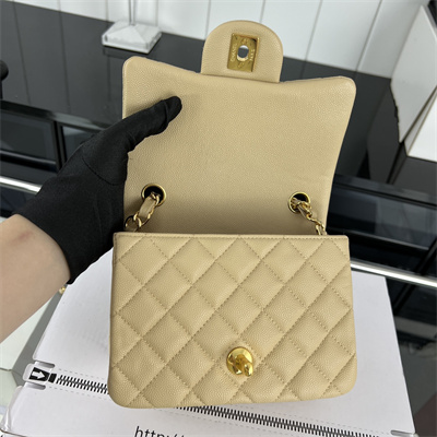 cha.nel S*per mini classic flap bag grained calfskin gold tone metal beige 01115