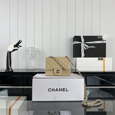 cha.nel S*per mini classic flap bag grained calfskin silver tone metal beige 01115