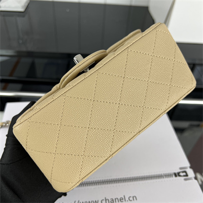 cha.nel S*per mini classic flap bag grained calfskin silver tone metal beige 01115