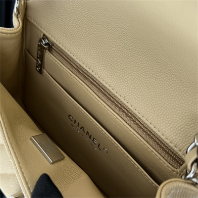 cha.nel S*per mini classic flap bag grained calfskin silver tone metal beige 01115