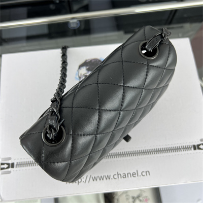 cha.nel S*per mini classic flap bag lambskin black tone metal black 01115