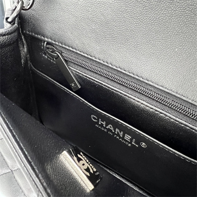 cha.nel S*per mini classic flap bag lambskin black tone metal black 01115