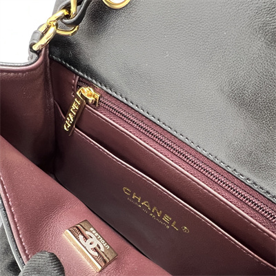 cha.nel S*per mini classic flap bag lambskin gold tone metal black 01115