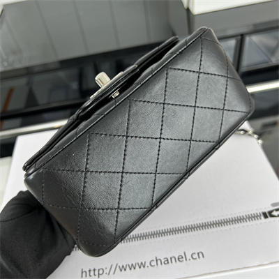 cha.nel S*per mini classic flap bag lambskin silver tone metal black 01115