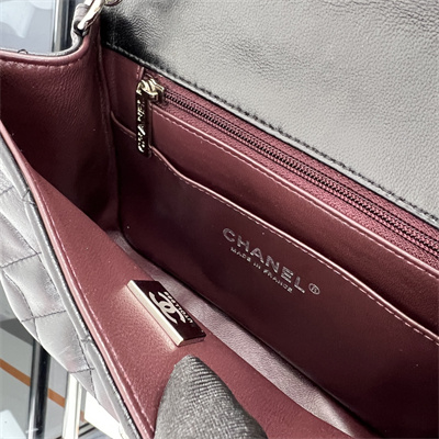 cha.nel S*per mini classic flap bag lambskin silver tone metal black 01115