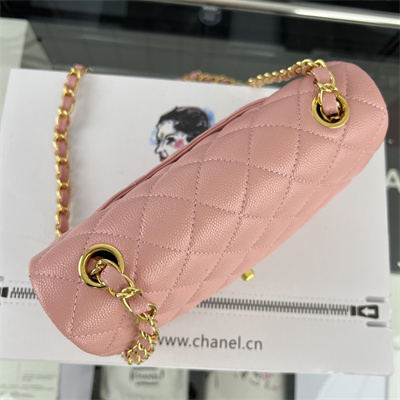 Cha.nel Mini Classic Flap Bag Grained Calfskin Gold Tone Metal Pink 01116