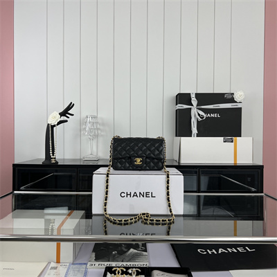 Cha.nel Mini Classic Flap Bag Grained Calfskin Gold Tone Metal Black 01116