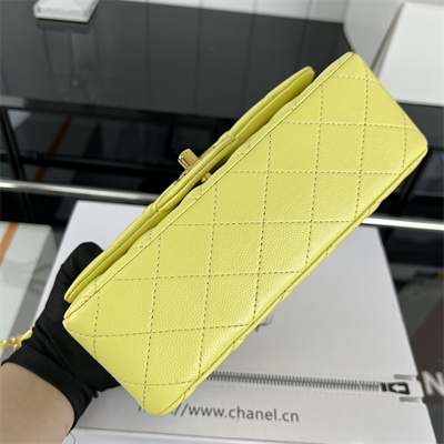 Cha.nel Mini Classic Flap Bag Grained Calfskin Gold Tone Metal Yellow 01116
