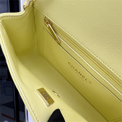 Cha.nel Mini Classic Flap Bag Grained Calfskin Gold Tone Metal Yellow 01116