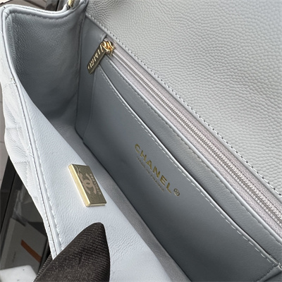 Cha.nel Mini Classic Flap Bag Grained Calfskin Gold Tone Metal Lt Blue 01116