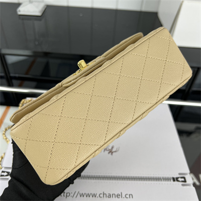 Cha.nel Mini Classic Flap Bag Grained Calfskin Gold Tone Metal Beige 01116