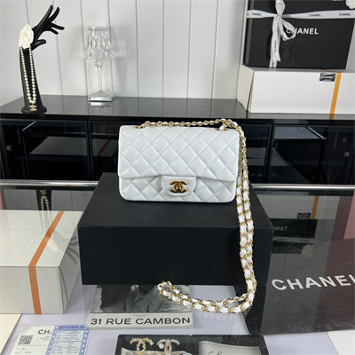 Cha.nel Mini Classic Flap Bag Lambskin Gold Tone Metal White 01116