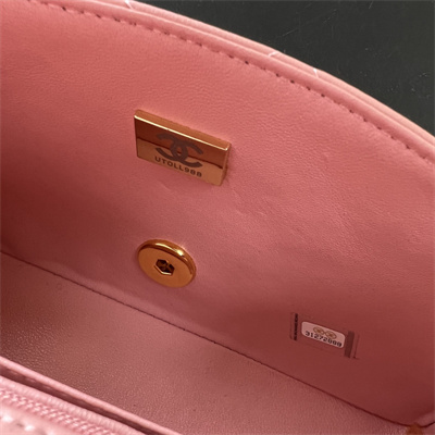Cha.nel Mini Classic Flap Bag Lambskin Gold Tone Metal Pink 01116