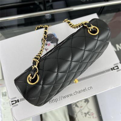 Cha.nel Mini Classic Flap Bag Lambskin Gold Tone Metal Black 01116