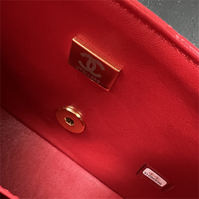 Cha.nel Mini Classic Flap Bag Lambskin Gold Tone Metal Red 01116