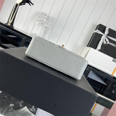 Cha.nel Mini Classic Flap Bag Lambskin Gold Tone Metal Grey 01116