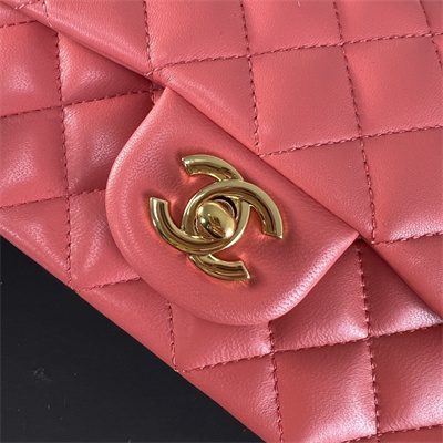 Cha.nel Mini Classic Flap Bag Lambskin Gold Tone Metal Pink 01116
