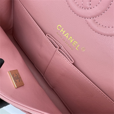 Cha.nel Small Classic Flap Bag Grained Calfskin Gold Tone Metal Pink 01117