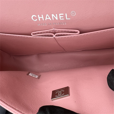 Cha.nel Small Classic Flap Bag Grained Calfskin Silver Tone Metal Pink 01117