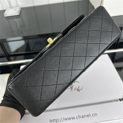 Cha.nel Small Classic Flap Bag Grained Calfskin Gold Tone Metal Black 01117