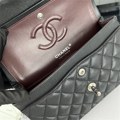 Cha.nel Small Classic Flap Bag Grained Calfskin Silver Tone Metal Black 01117