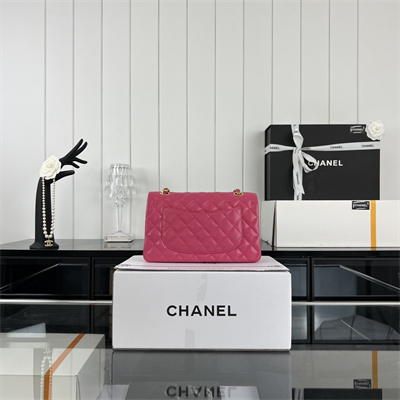 Cha.nel Small Classic Flap Bag Grained Calfskin Gold Tone Metal Fuchsia 01117