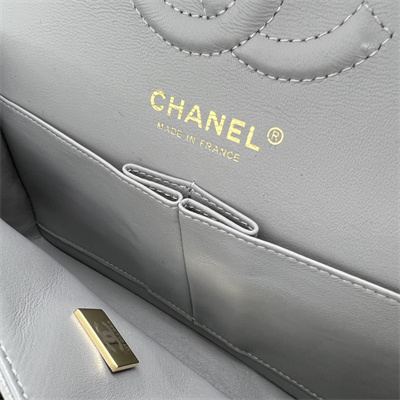 Cha.nel Small Classic Flap Bag Grained Calfskin Gold Tone Metal Grey 01117