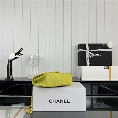 Cha.nel Small Classic Flap Bag Lambskin Gold Tone Metal Yellow 01117