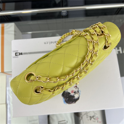 Cha.nel Small Classic Flap Bag Lambskin Gold Tone Metal Yellow 01117