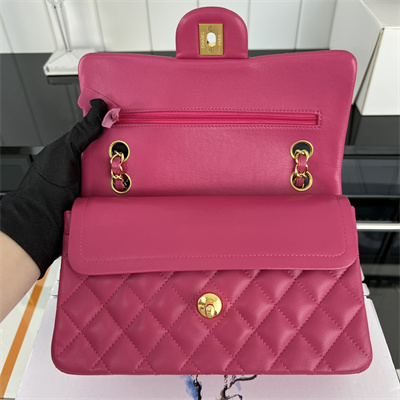 Cha.nel Small Classic Flap Bag Lambskin Gold Tone Metal Fuchsia 01117