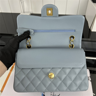 Cha.nel Small Classic Flap Bag Lambskin Gold Tone Metal Lt Blue 01117