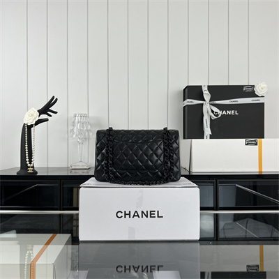 Cha.nel Medium Classic Flap Bag Lambskin Black Tone Metal Black 01112