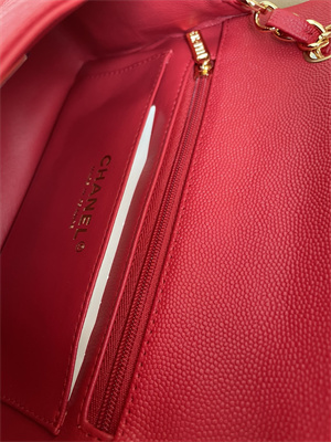 Cha.nel Mini Classic Flap Bag Grained Calfskin Gold Tone Metal Red 01116