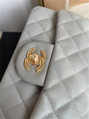 Cha.nel Mini Classic Flap Bag Grained Calfskin Gold Tone Metal Grey 01116