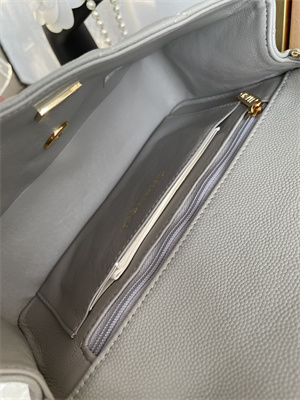 Cha.nel Mini Classic Flap Bag Grained Calfskin Gold Tone Metal Grey 01116