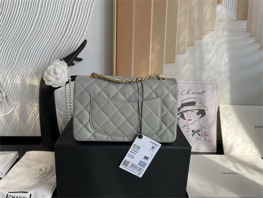 Cha.nel Mini Classic Flap Bag Grained Calfskin Gold Tone Metal Grey 01116