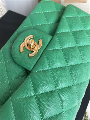 Cha.nel Mini Classic Flap Bag Grained Calfskin Gold Tone Metal Green 01116